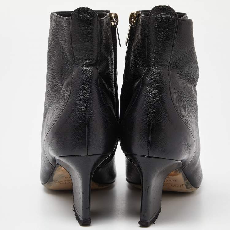 Pre Owned Jimmy Choo Black Leather Ankle Booties Size 38