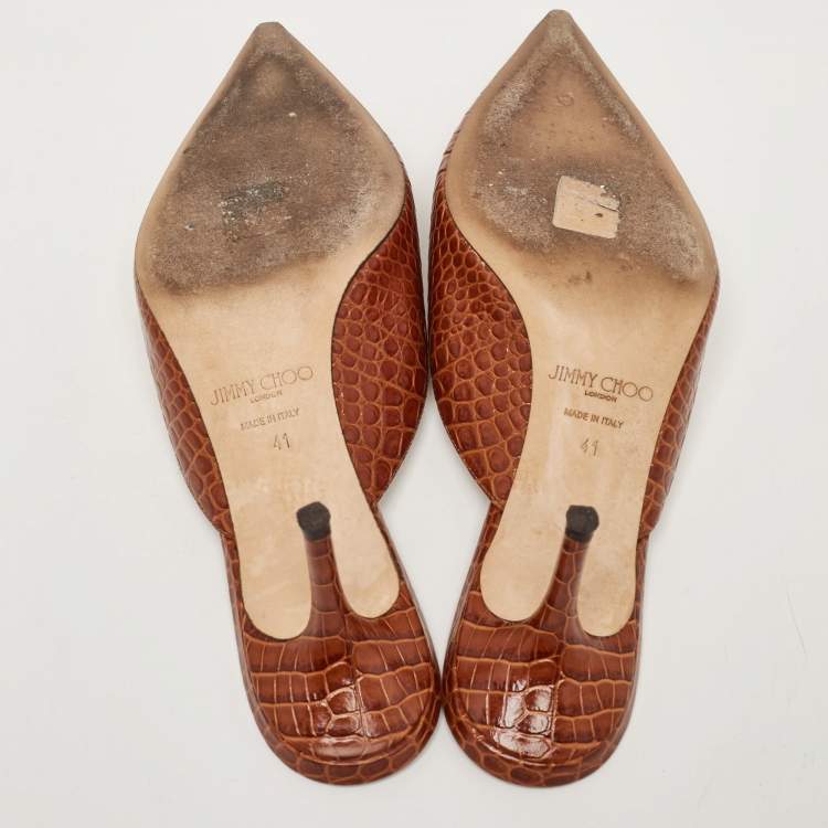 مملوكة مسبقًا Jimmy Choo Brown Croc Embossed Leather Rav Mules Size 41