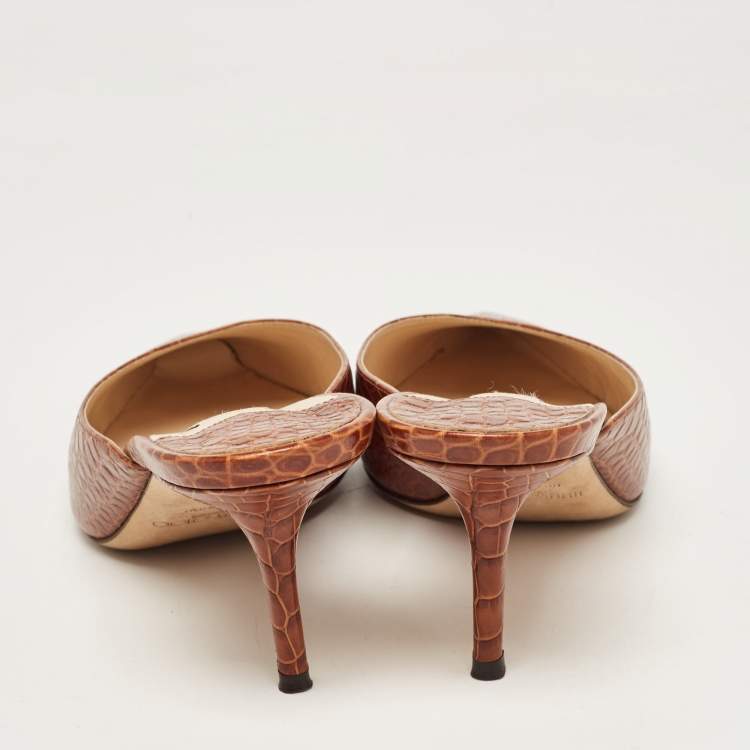 مملوكة مسبقًا Jimmy Choo Brown Croc Embossed Leather Rav Mules Size 41