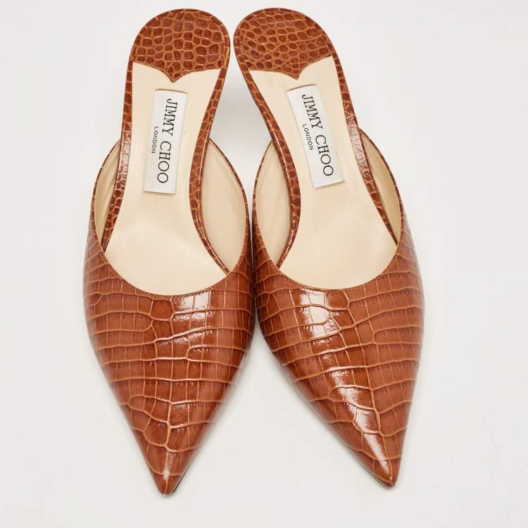 مملوكة مسبقًا Jimmy Choo Brown Croc Embossed Leather Rav Mules Size 41