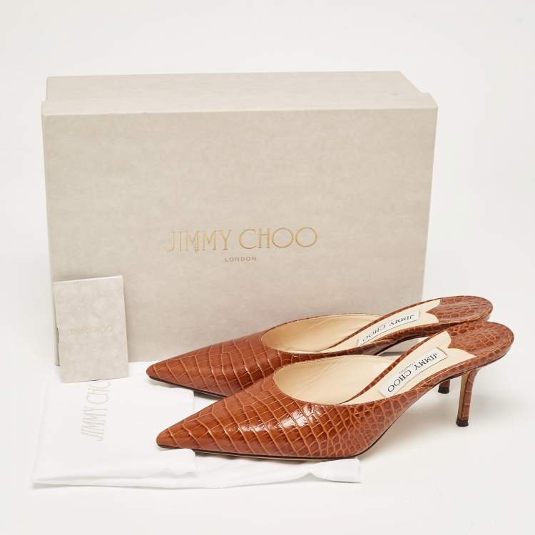 مملوكة مسبقًا Jimmy Choo Brown Croc Embossed Leather Rav Mules Size 41