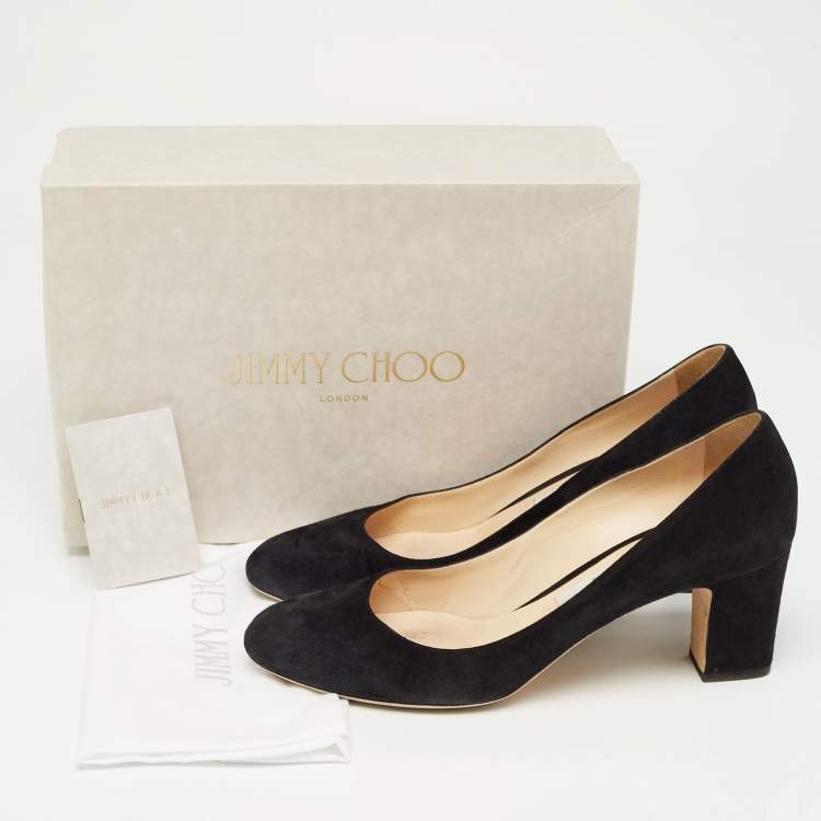 Pre Owned Jimmy Choo Black Suede Round Toe Block Heel Pumps Size 41