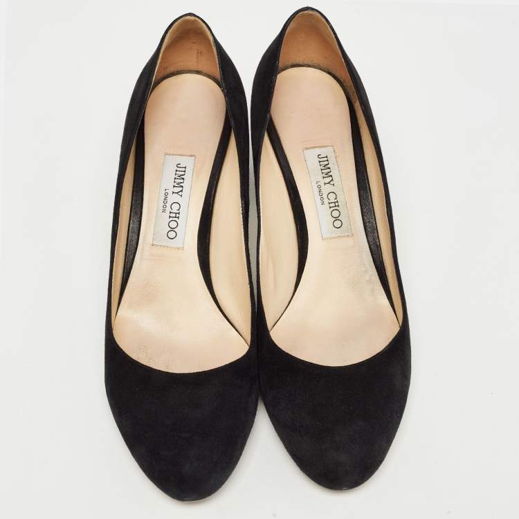 Pre Owned Jimmy Choo Black Suede Round Toe Block Heel Pumps Size 41