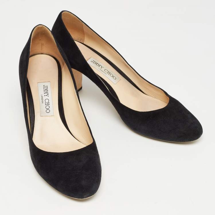Pre Owned Jimmy Choo Black Suede Round Toe Block Heel Pumps Size 41