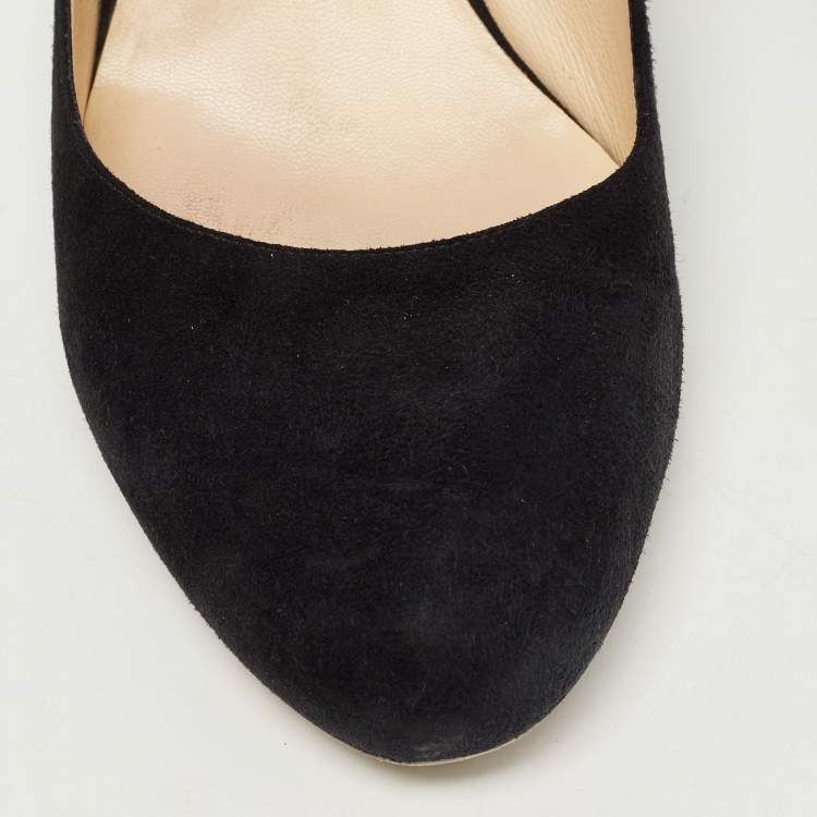 Pre Owned Jimmy Choo Black Suede Round Toe Block Heel Pumps Size 41