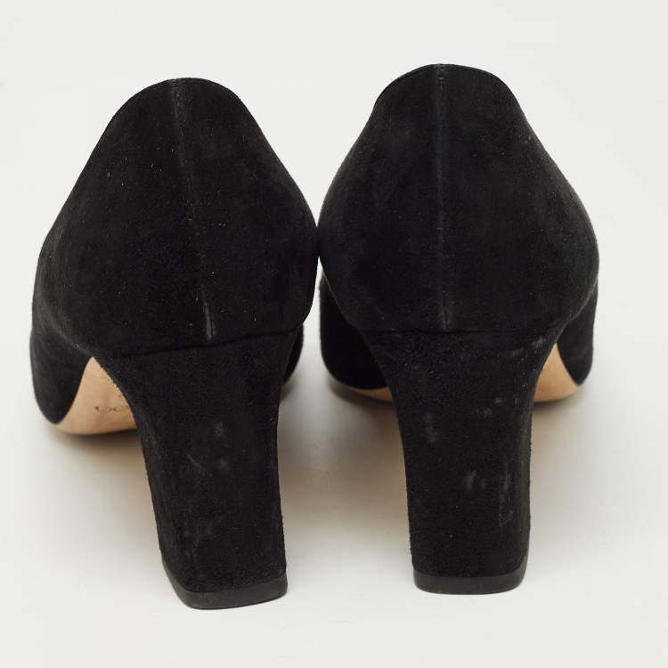 Pre Owned Jimmy Choo Black Suede Round Toe Block Heel Pumps Size 41