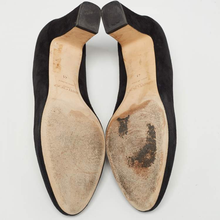 Pre Owned Jimmy Choo Black Suede Round Toe Block Heel Pumps Size 41