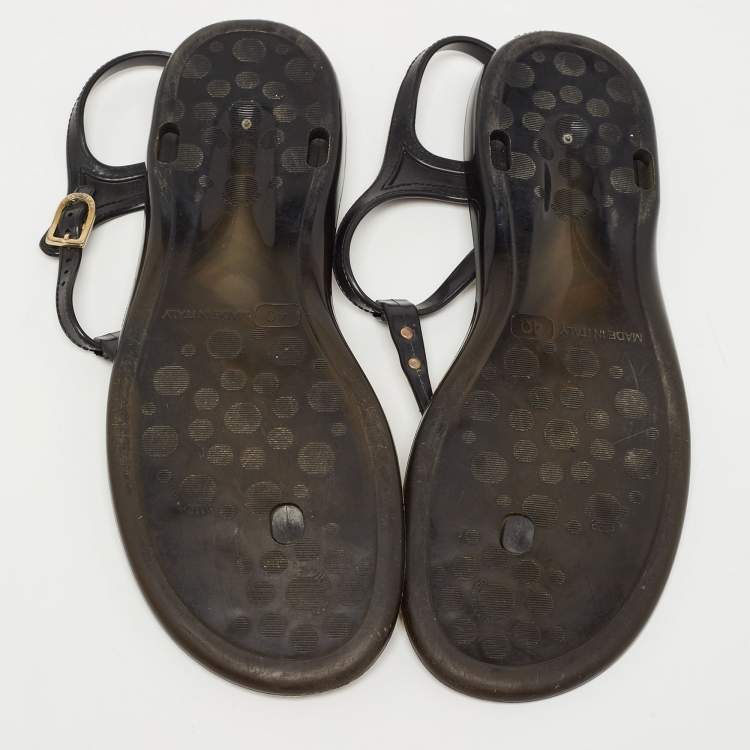Pre Owned Jimmy Choo Black/White Jelly Thong Sandals Flats Size 40