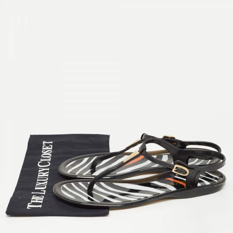 Pre Owned Jimmy Choo Black/White Jelly Thong Sandals Flats Size 40