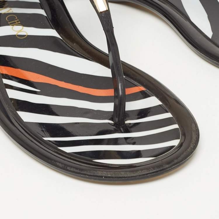 Pre Owned Jimmy Choo Black/White Jelly Thong Sandals Flats Size 40