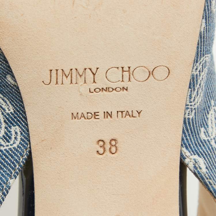 Pre Owned Jimmy Choo Blue/Cream Canvas and Patent  liya Slingback Pumps Size 38