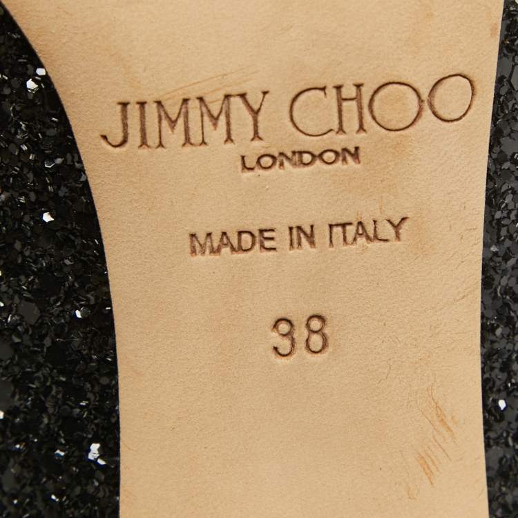Pre Owned Jimmy Choo Black Coarse Glitter Romy Pumps Size 38