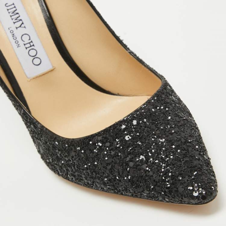 Pre Owned Jimmy Choo Black Coarse Glitter Romy Pumps Size 38