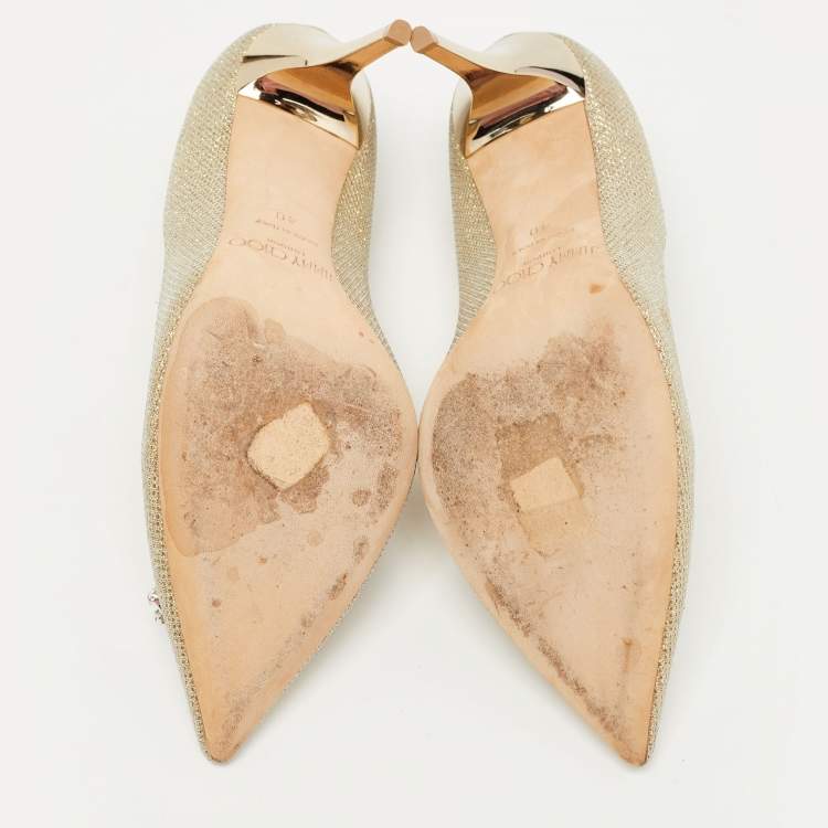 Pre Owned Jimmy Choo Gold Lurex Fabric Mamey Pumps Size 40