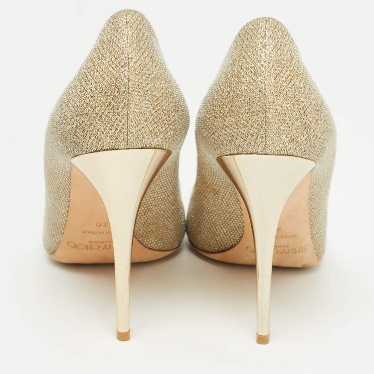 Pre Owned Jimmy Choo Gold Lurex Fabric Mamey Pumps Size 40