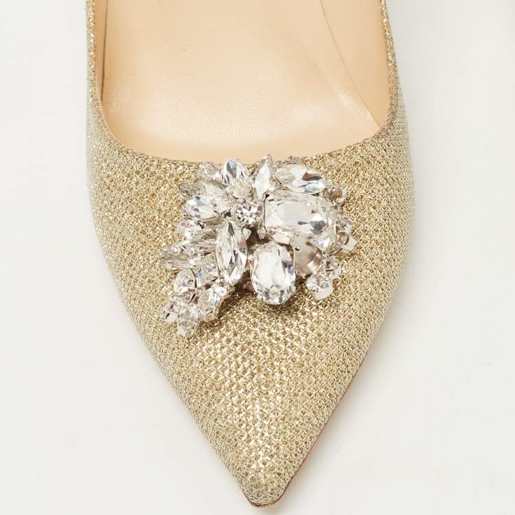 Pre Owned Jimmy Choo Gold Lurex Fabric Mamey Pumps Size 40