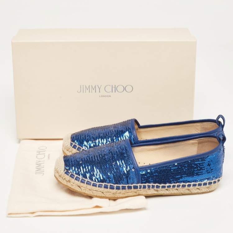 Pre Owned Jimmy Choo Blue Sequins Espadrille Flats Size 36.5