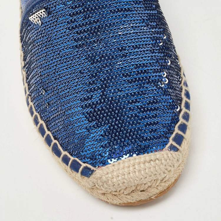 Pre Owned Jimmy Choo Blue Sequins Espadrille Flats Size 36.5