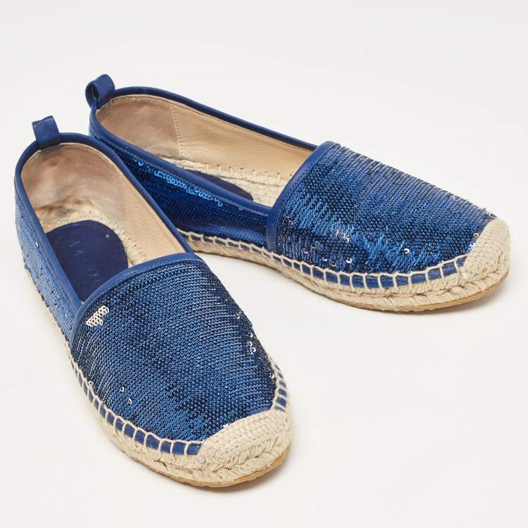 Pre Owned Jimmy Choo Blue Sequins Espadrille Flats Size 36.5