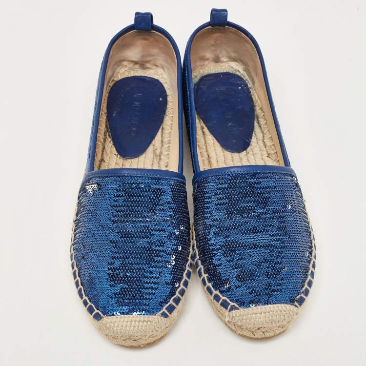 Pre Owned Jimmy Choo Blue Sequins Espadrille Flats Size 36.5