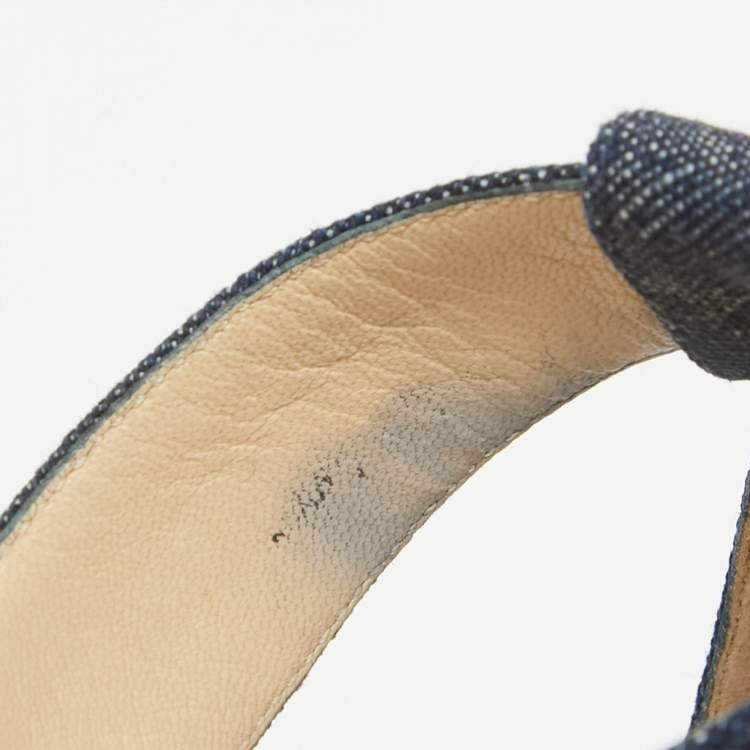 Pre Owned Jimmy Choo Blue Denim Jamie Ankle Strap Sandals Size 37.5