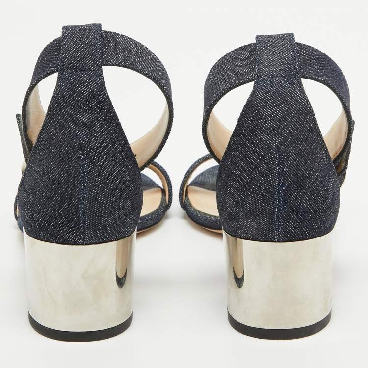 Pre Owned Jimmy Choo Blue Denim Jamie Ankle Strap Sandals Size 37.5