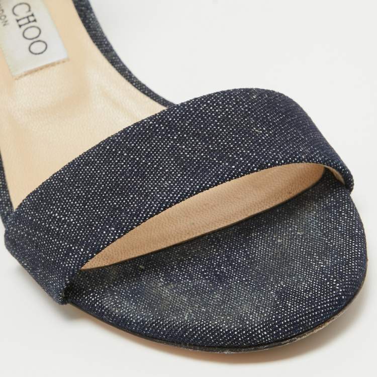 Pre Owned Jimmy Choo Blue Denim Jamie Ankle Strap Sandals Size 37.5