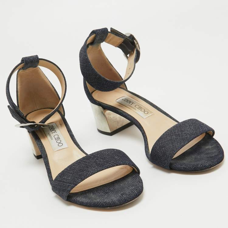 Pre Owned Jimmy Choo Blue Denim Jamie Ankle Strap Sandals Size 37.5