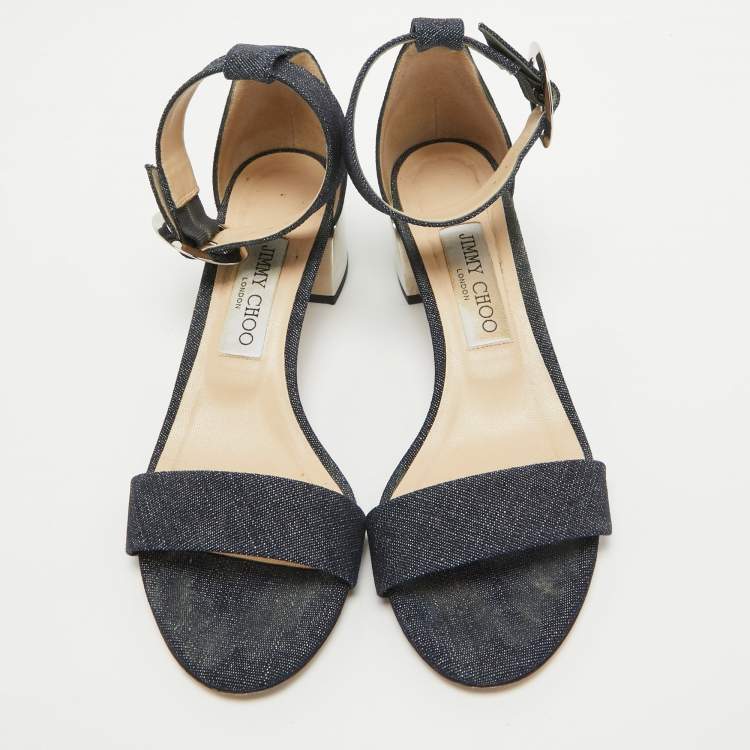 Pre Owned Jimmy Choo Blue Denim Jamie Ankle Strap Sandals Size 37.5