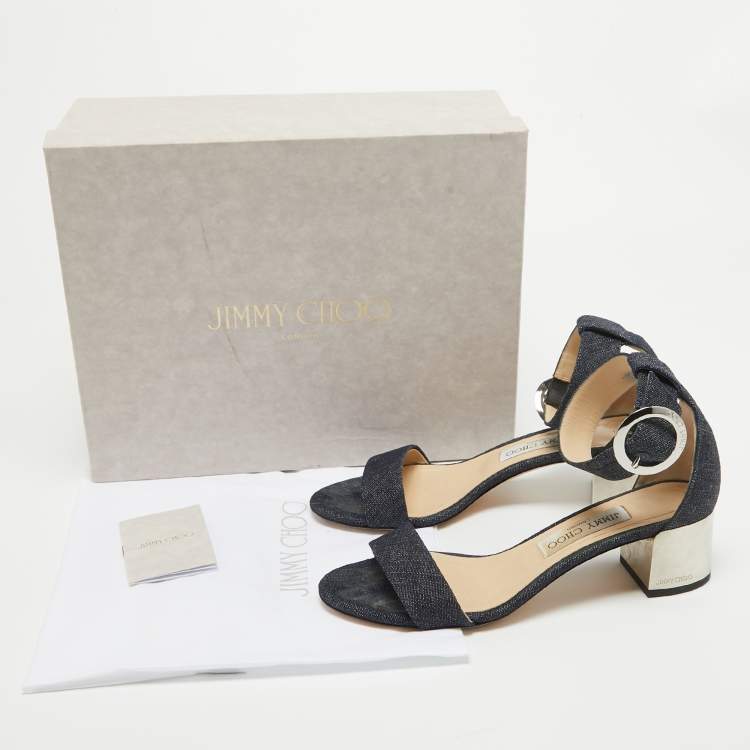 Pre Owned Jimmy Choo Blue Denim Jamie Ankle Strap Sandals Size 37.5