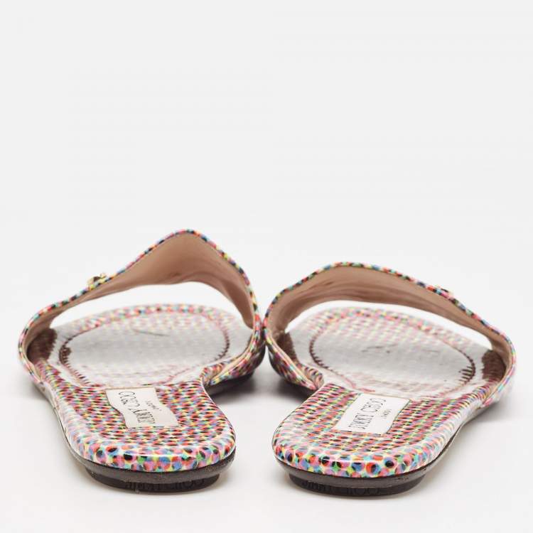 Pre Owned Jimmy Choo Multicolor Printed Patent Leather Nanda Flats Size 37.5