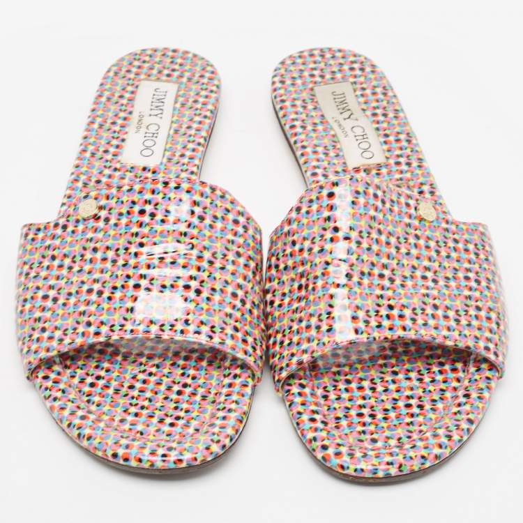 Pre Owned Jimmy Choo Multicolor Printed Patent Leather Nanda Flats Size 37.5