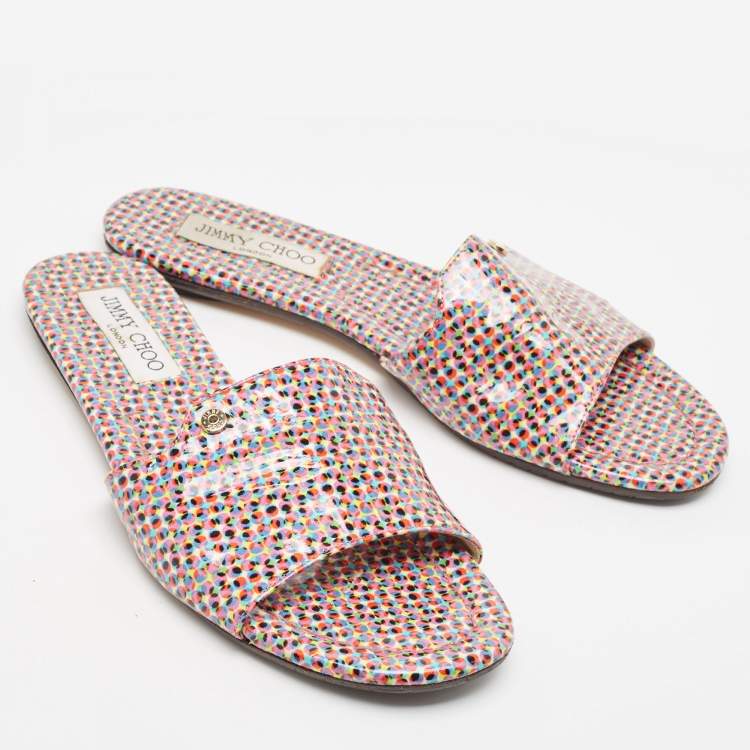 Pre Owned Jimmy Choo Multicolor Printed Patent Leather Nanda Flats Size 37.5