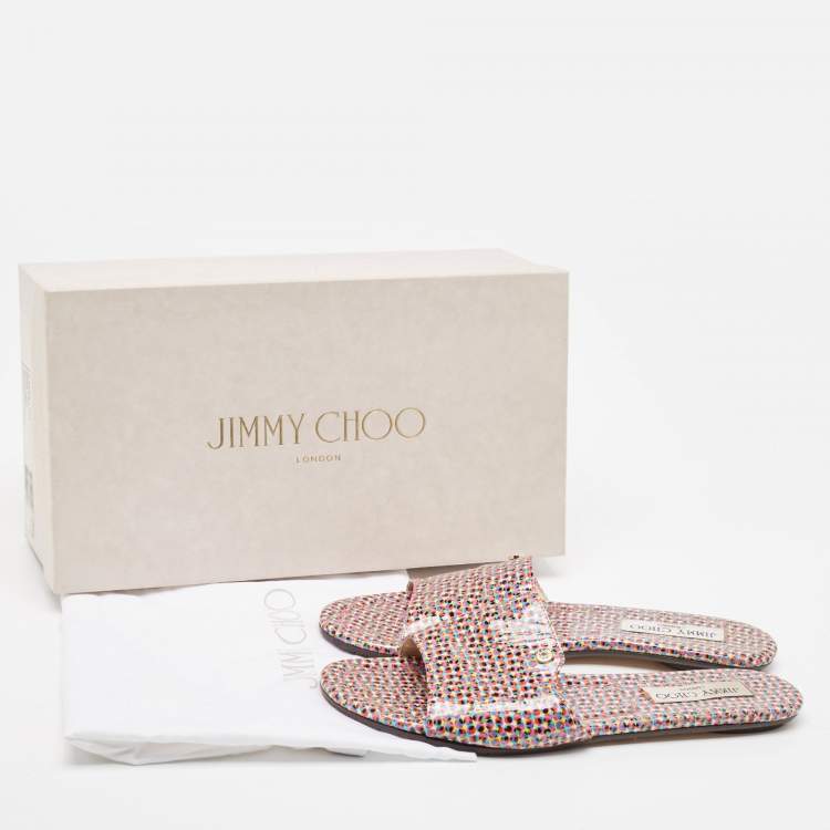 Pre Owned Jimmy Choo Multicolor Printed Patent Leather Nanda Flats Size 37.5