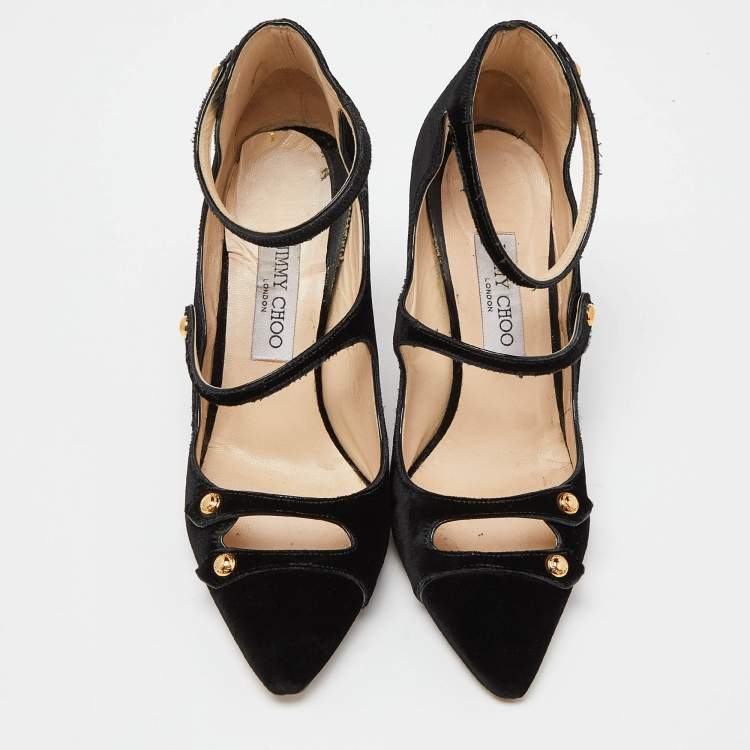 Pre Owned Jimmy Choo Black Velvet Lacey Pumps Size 39.5