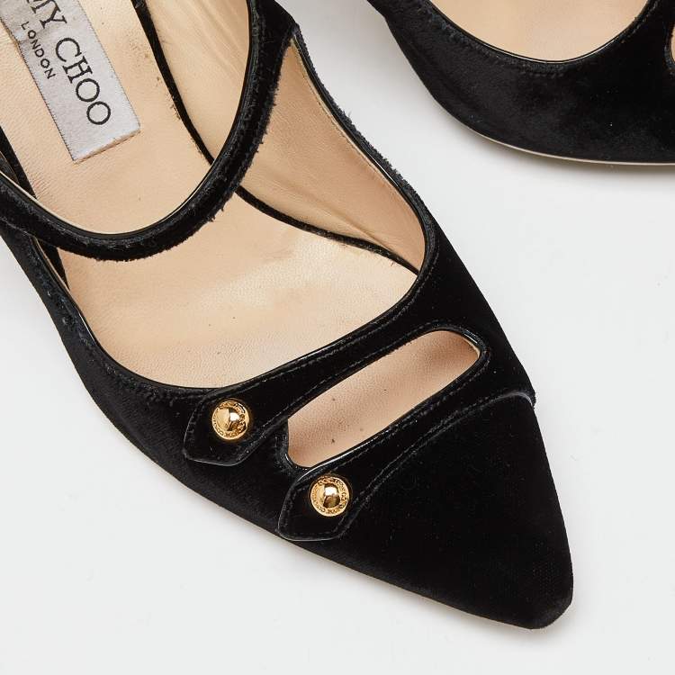Pre Owned Jimmy Choo Black Velvet Lacey Pumps Size 39.5