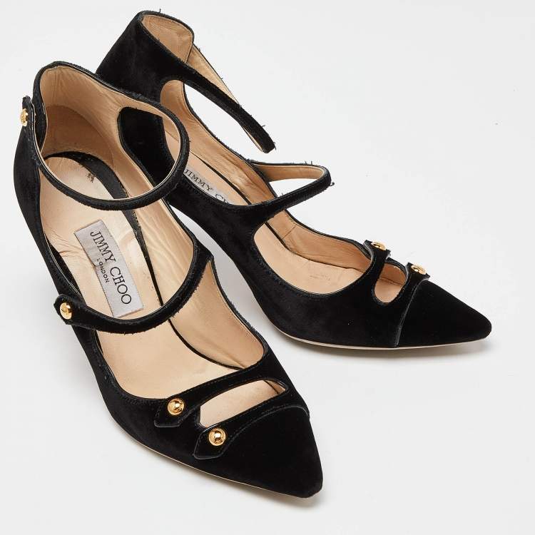 Pre Owned Jimmy Choo Black Velvet Lacey Pumps Size 39.5