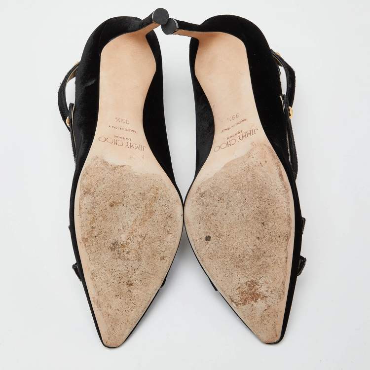 Pre Owned Jimmy Choo Black Velvet Lacey Pumps Size 39.5