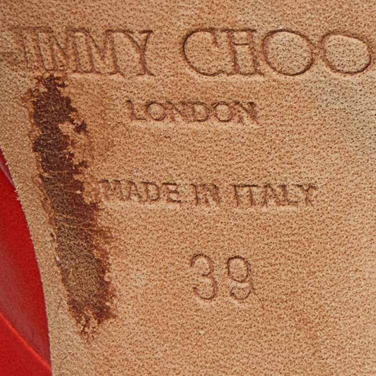 Pre Owned Jimmy Choo Orange Croc Embossed Leather Peep Toe Platform Slingback Pumps Size 39