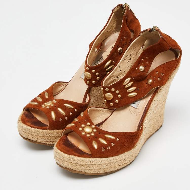 Pre Owned Jimmy Choo Brown Suede Wedge Sandals Size 40.5