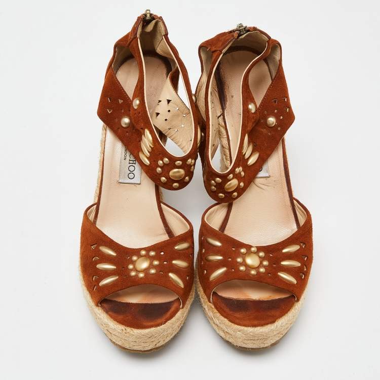 Pre Owned Jimmy Choo Brown Suede Wedge Sandals Size 40.5