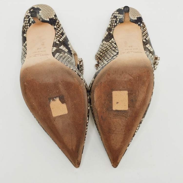 Pre Owned Jimmy Choo Grey/Black Python Embossed Leather Bing Mules Size 38