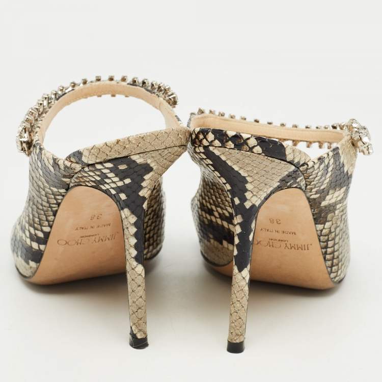 Pre Owned Jimmy Choo Grey/Black Python Embossed Leather Bing Mules Size 38