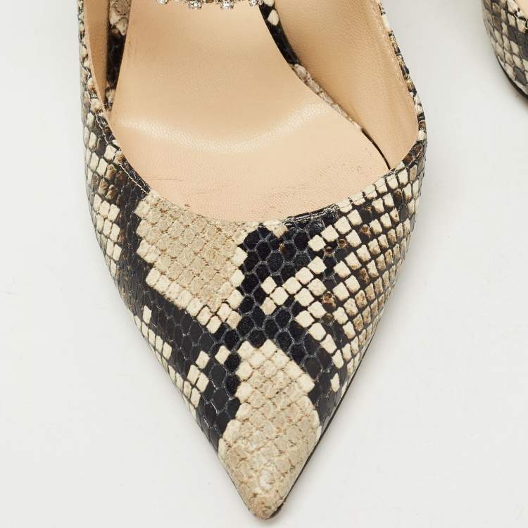 Pre Owned Jimmy Choo Grey/Black Python Embossed Leather Bing Mules Size 38