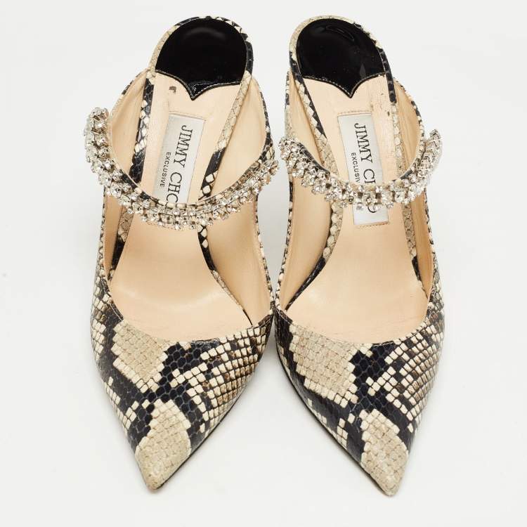 Pre Owned Jimmy Choo Grey/Black Python Embossed Leather Bing Mules Size 38
