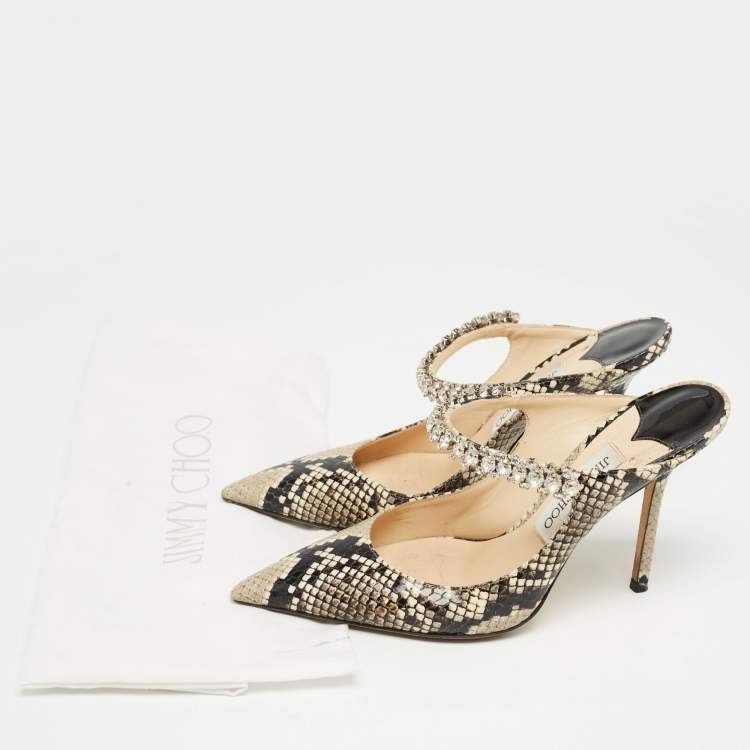 Pre Owned Jimmy Choo Grey/Black Python Embossed Leather Bing Mules Size 38
