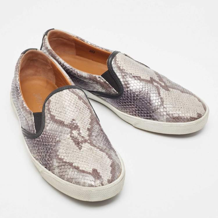 Pre Owned Jimmy Choo Grey Python Embossed Leather Demi Slip On Sneakers Size 40