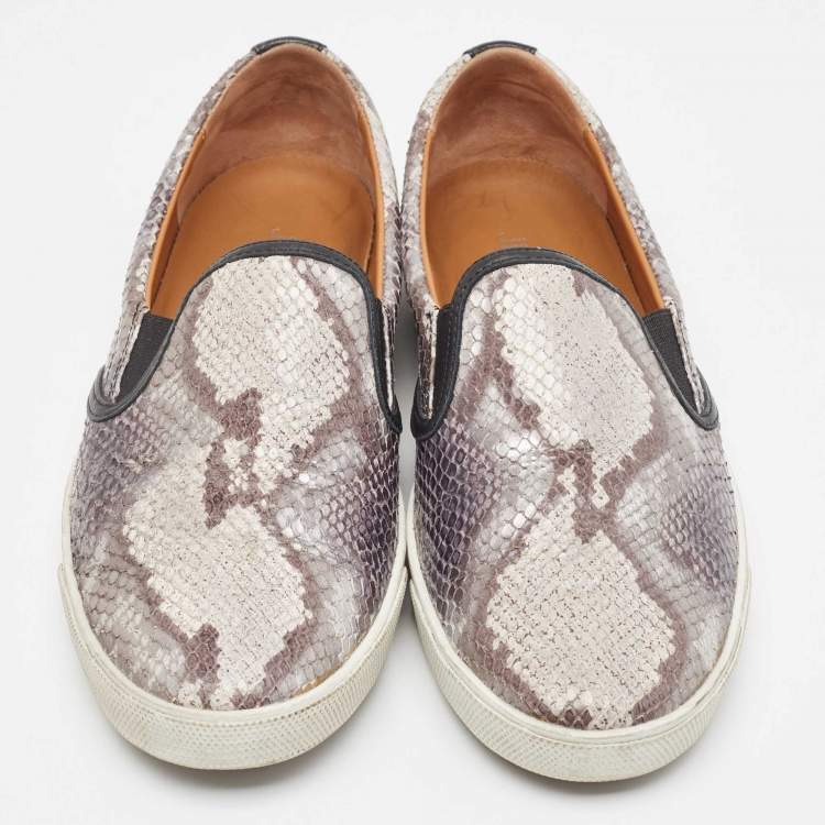 Pre Owned Jimmy Choo Grey Python Embossed Leather Demi Slip On Sneakers Size 40