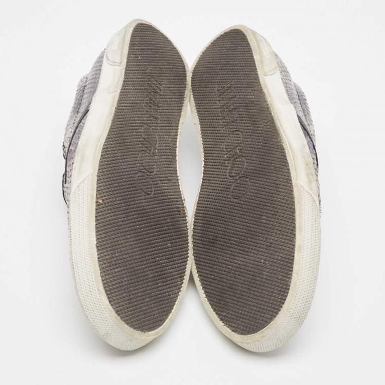 Pre Owned Jimmy Choo Grey Python Embossed Leather Demi Slip On Sneakers Size 40