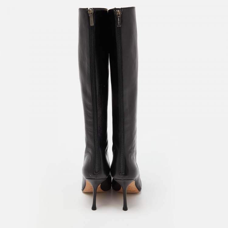 Pre Owned Jimmy  Choo Black Leather Midcalf B0ots Size 40 